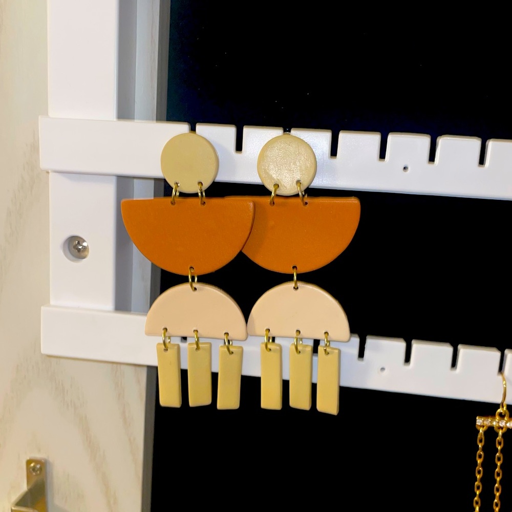 Pink and cream dangle earrings